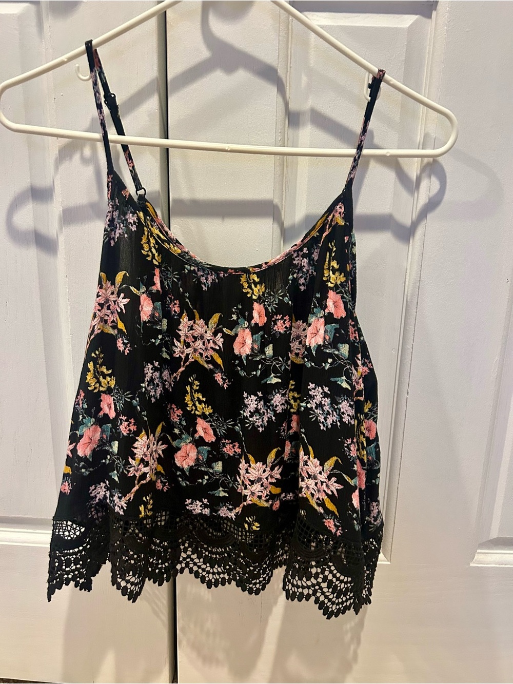 Divided Black Floral Crochet-Hem Camisole